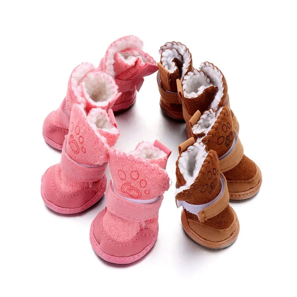 4Pcs/Set Hot Thick Cotton Boots Non-Slip Puppy Boots Pet Winter Shoes Dog Warm Shoes