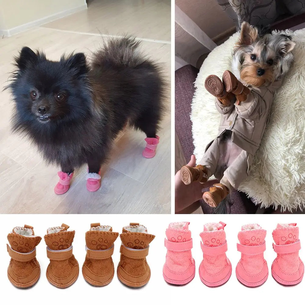 4Pcs/Set Hot Thick Cotton Boots Non-Slip Puppy Boots Pet Winter Shoes Dog Warm Shoes